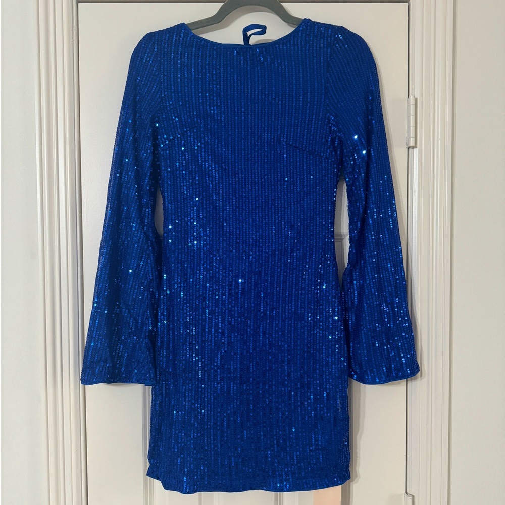 Sequin Low Back Blue Dress